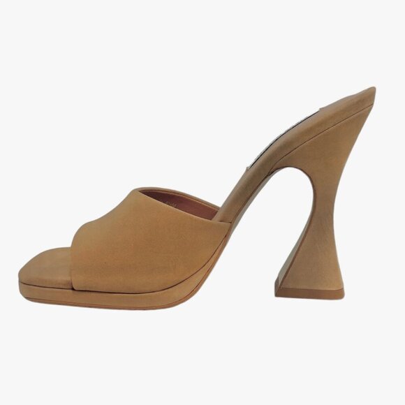 STEVE MADDEN LIPA Sculpted Heel Slip On Dress Sandals Camel Nubuck - Picture 3 of 7